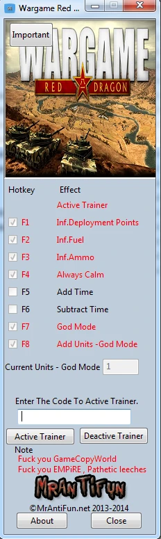 Wargame ~ Red Dragon: Трейнер/Trainer (+7) [14.04.01.24] {MrAntiFun}
