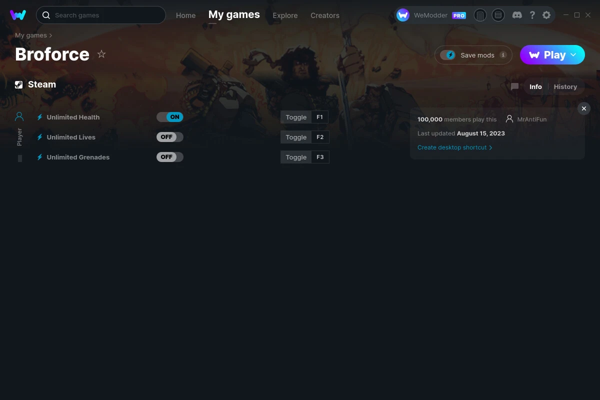 Broforce "Трейнер +3" [UPD: 15.08.2023] {MrAntiFun / WeMod}