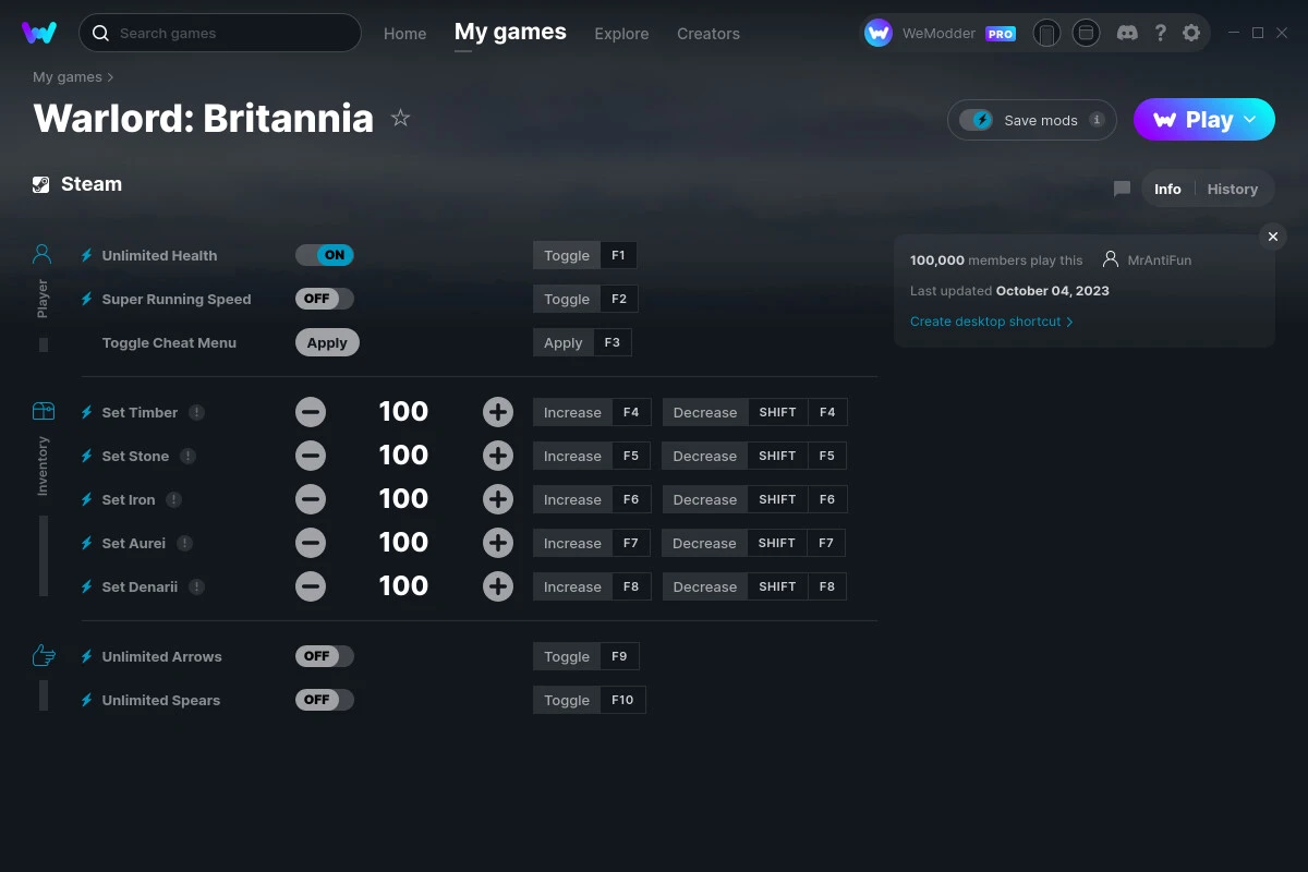 Warlord: Britannia "Трейнер +10" [UPD: 04.10.2023] {MrAntiFun / WeMod}