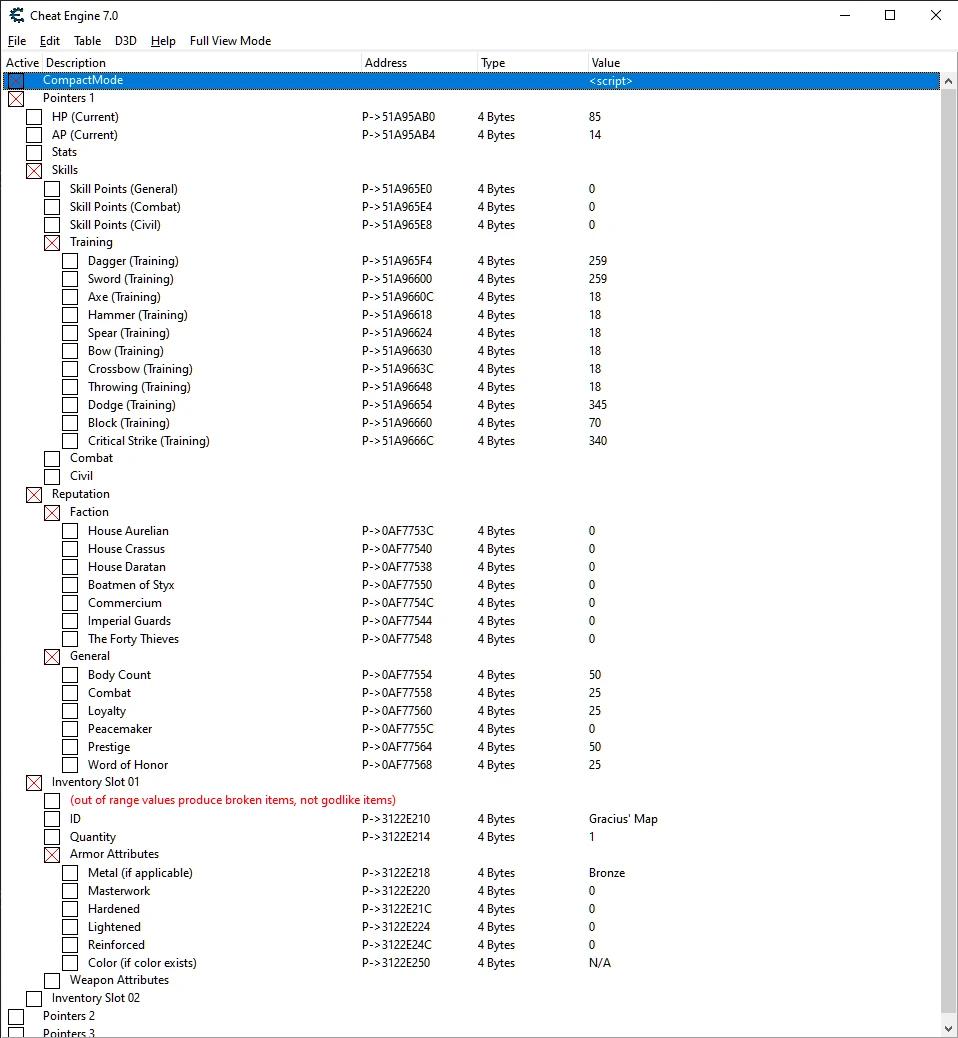 The Age of Decadence: Таблица для Cheat Engine [UPD: 30.08.2018] {sortajan}