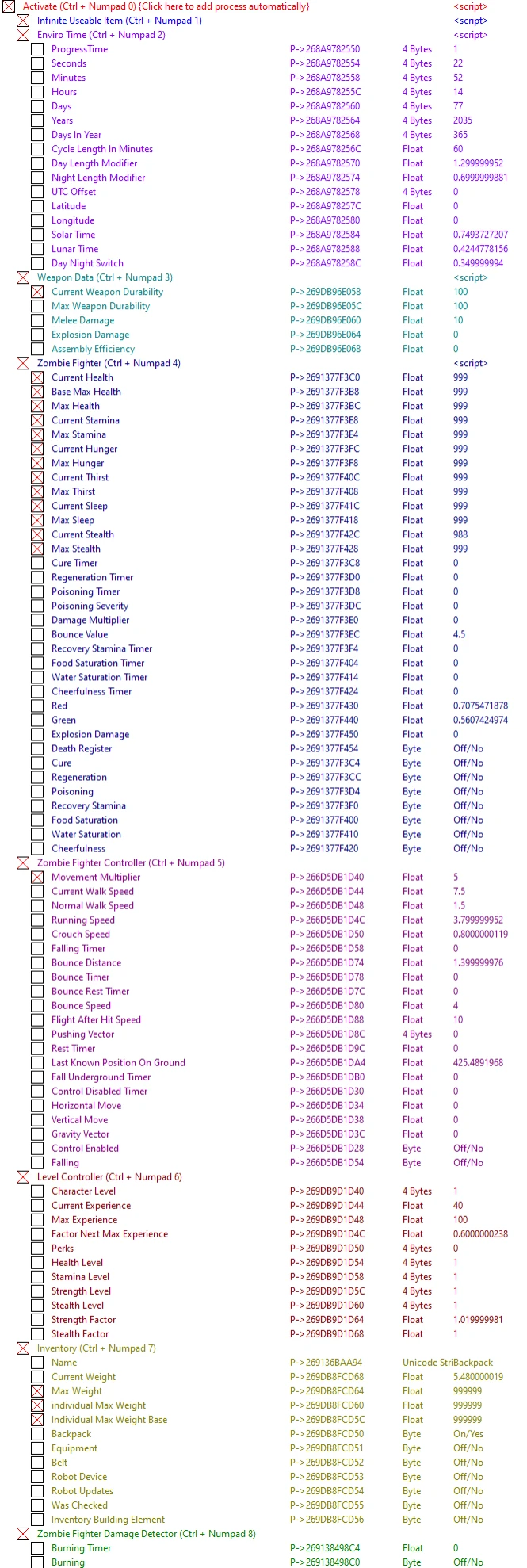 Zompiercer: Таблица для Cheat Engine [v10.0 Alpha] {ndck76}