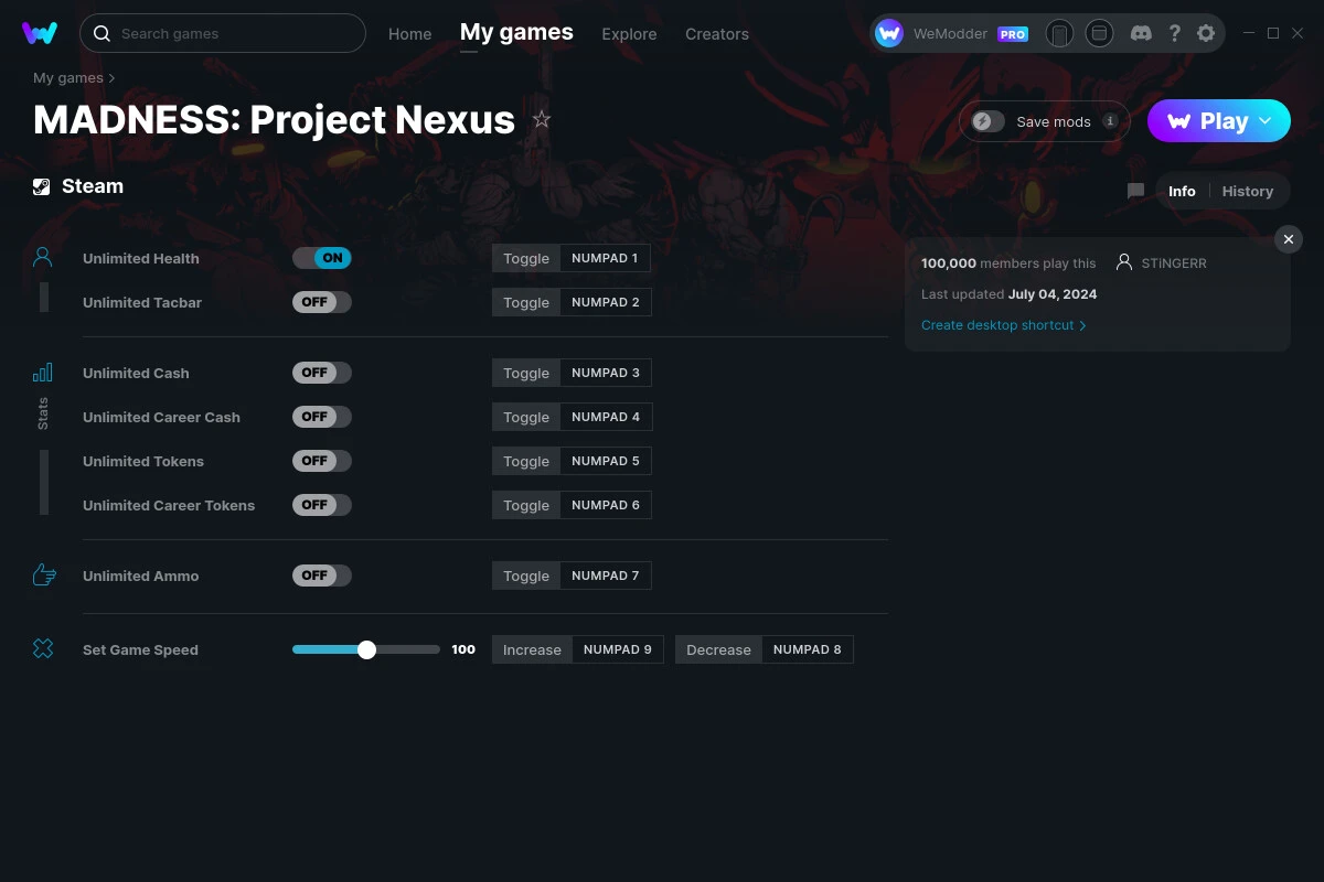 MADNESS: Project Nexus "Трейнер +8 от WeMod: Здоровье, патроны, деньги и пр"