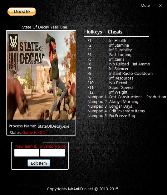 State Of Decay - Year One Survival Edition: Трейнер/Trainer (+15) [1.4] {MrAntiFun}