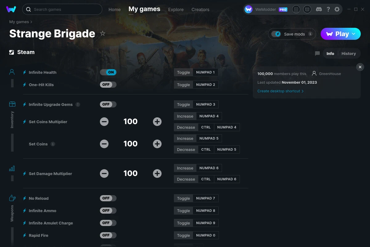 Strange Brigade "Трейнер +14" [UPD: 01.11.2023] {GreenHouse / WeMod}