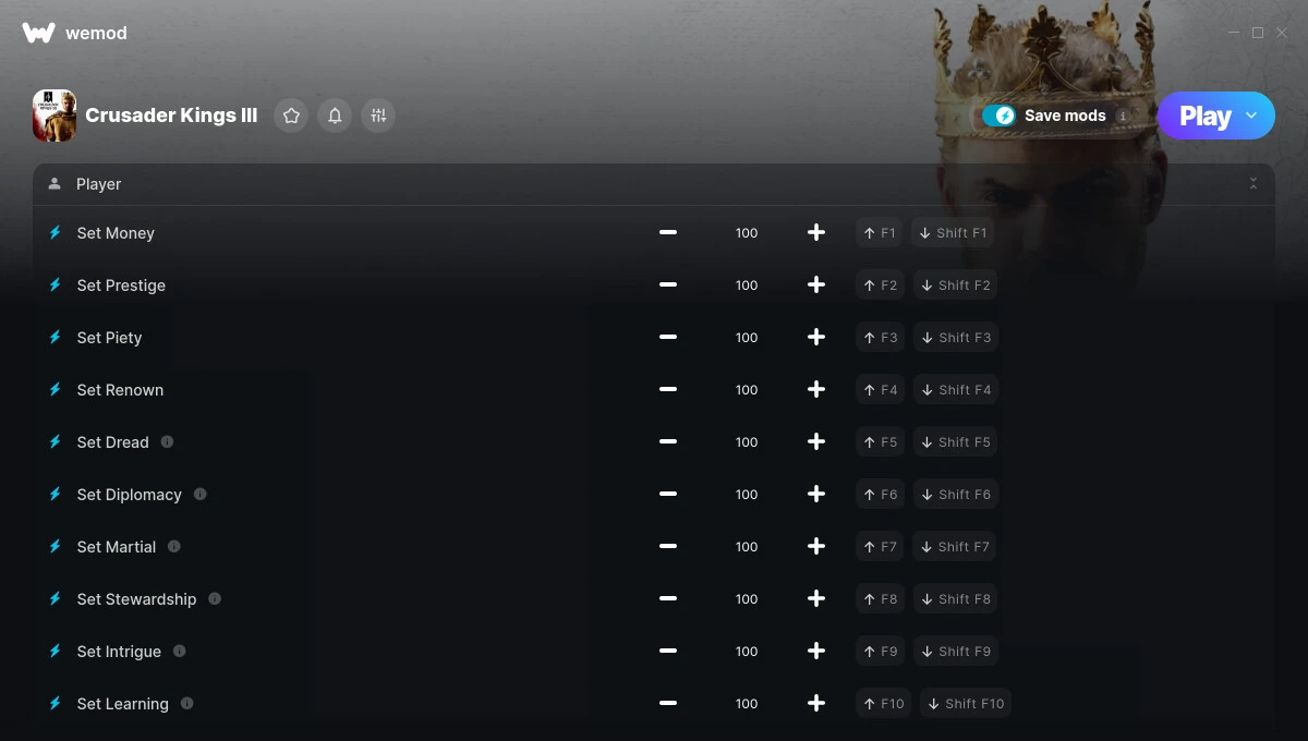 Crusader Kings 3 "Трейнер +21 от WeMod: Деньги, престиж, слава и пр"
