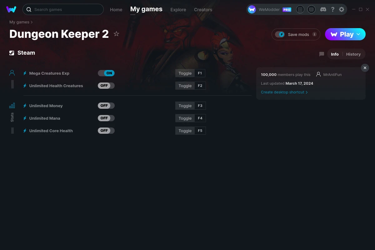 Dungeon Keeper 2 "Трейнер +5" [UPD: 17.03.2024] {MrAntiFun / WeMod}