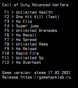 Call of Duty - Advanced Warfare: Трейнер/Trainer (+12) [Steam] {LIRW / GHL}