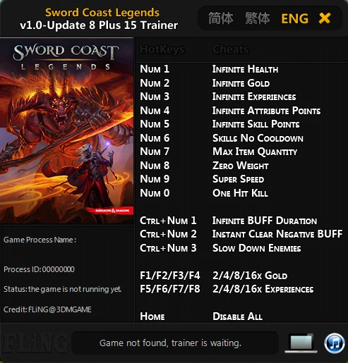 Sword Coast Legends: Трейнер/Trainer (+15) [1.0 - Update 8] {FLiNG}