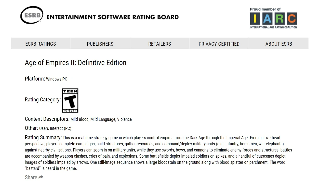 Age of Empires II: Definitive Edition для PC получила рейтинг в ESRB