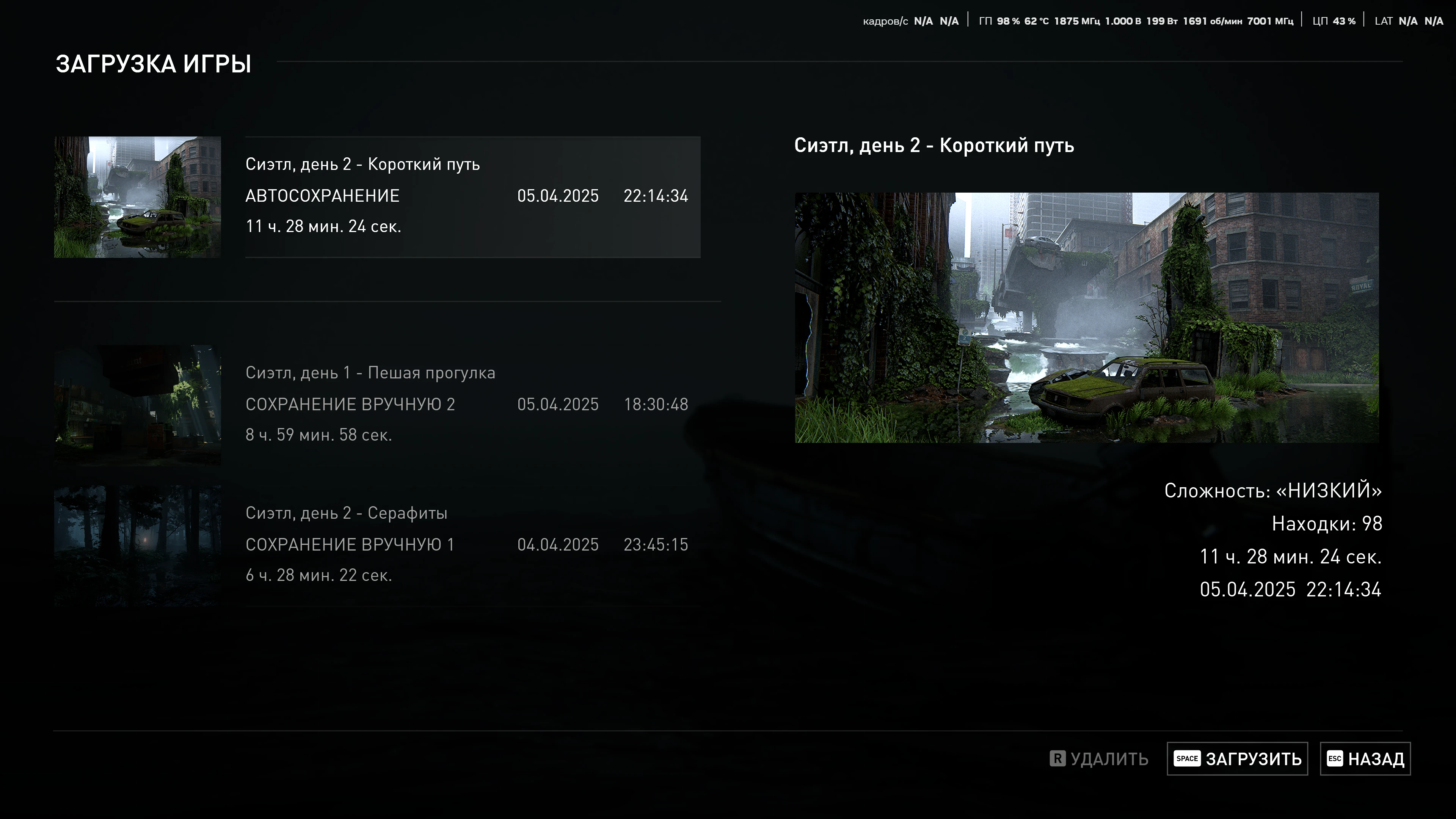 The Last of Us Part 2 Remastered The Last of Us Part II "Сохранение - Сиэтл, День 2 - Короткий путь"