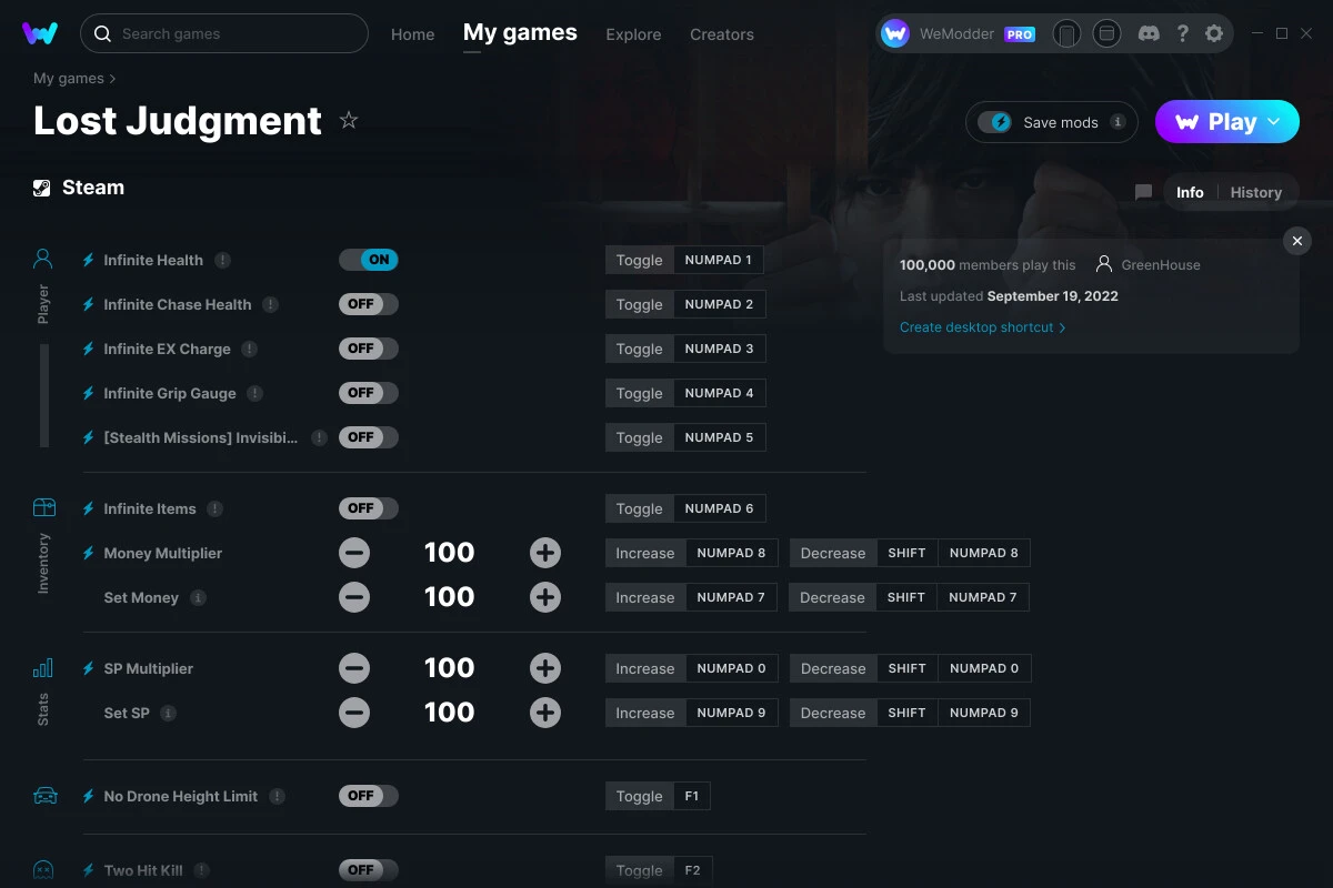 Lost Judgment "Трейнер +14" [UPD: 19.09.2022] {GreenHouse / WeMod}