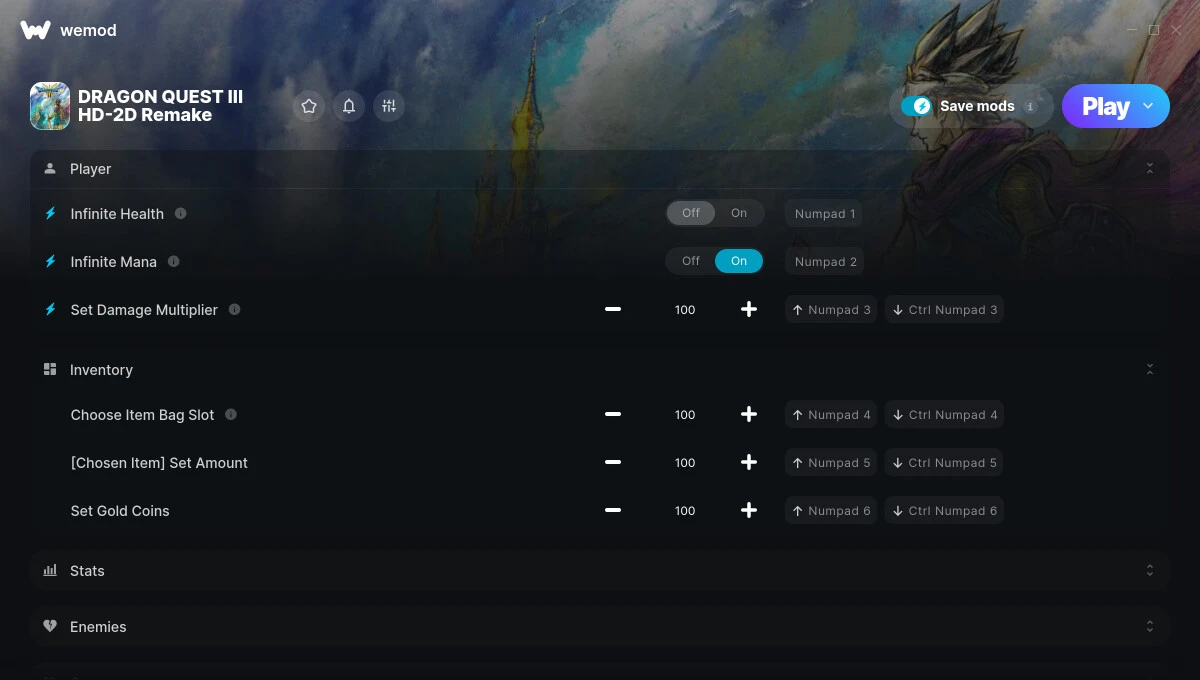 Dragon Quest 3: HD 2D Remake "Трейнер +51 от WeMod: Здоровье, мана, урон и пр"