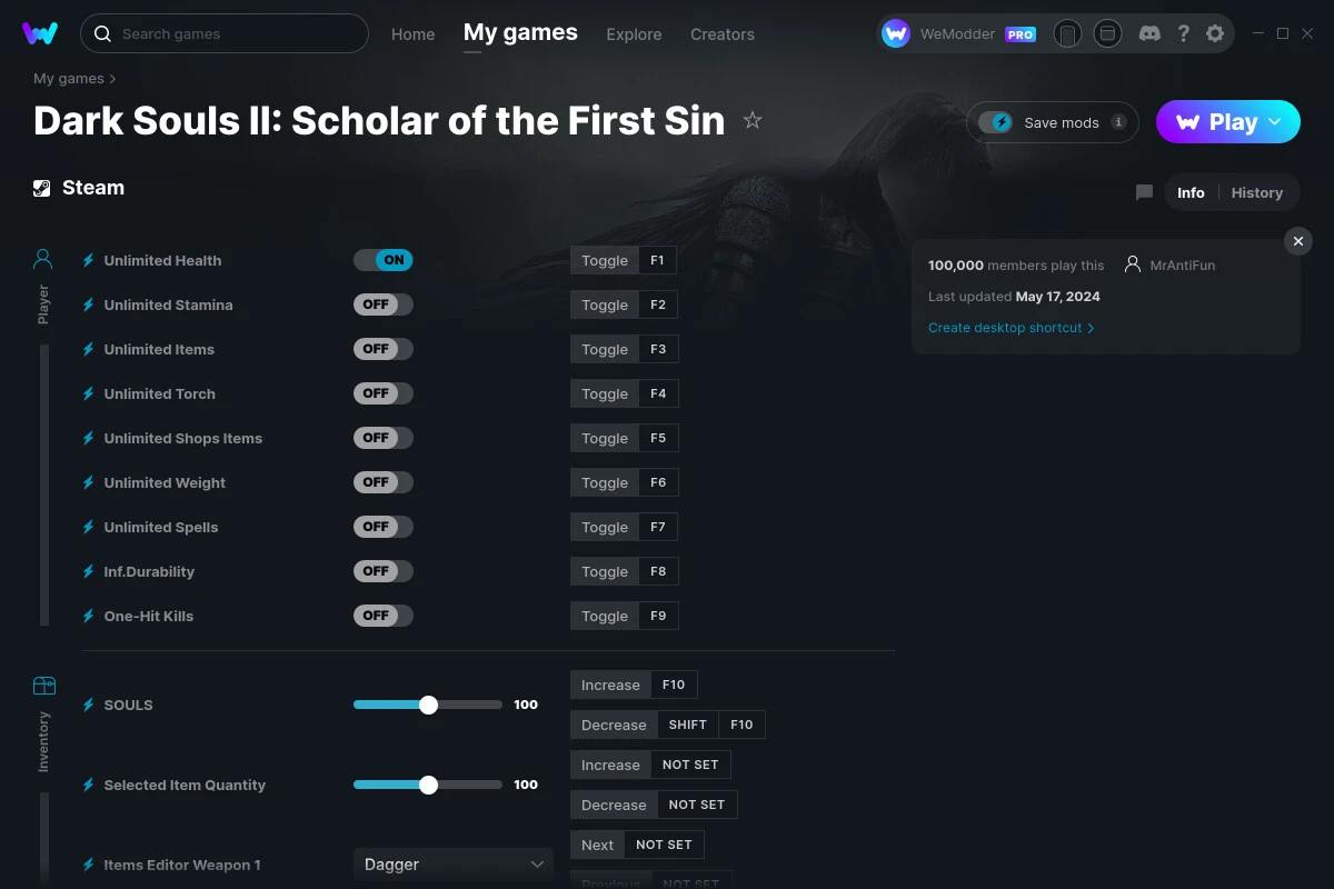 Dark Souls 2 - Scholar of the First Sin "Трейнер +36" [UPD: 17.05.2024] {MrAntiFun / WeMod}