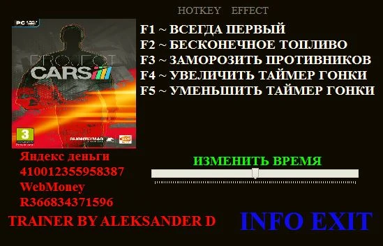 Project CARS: Трейнер/Trainer (+6) [1.2:64 Bit] {Aleksander D}