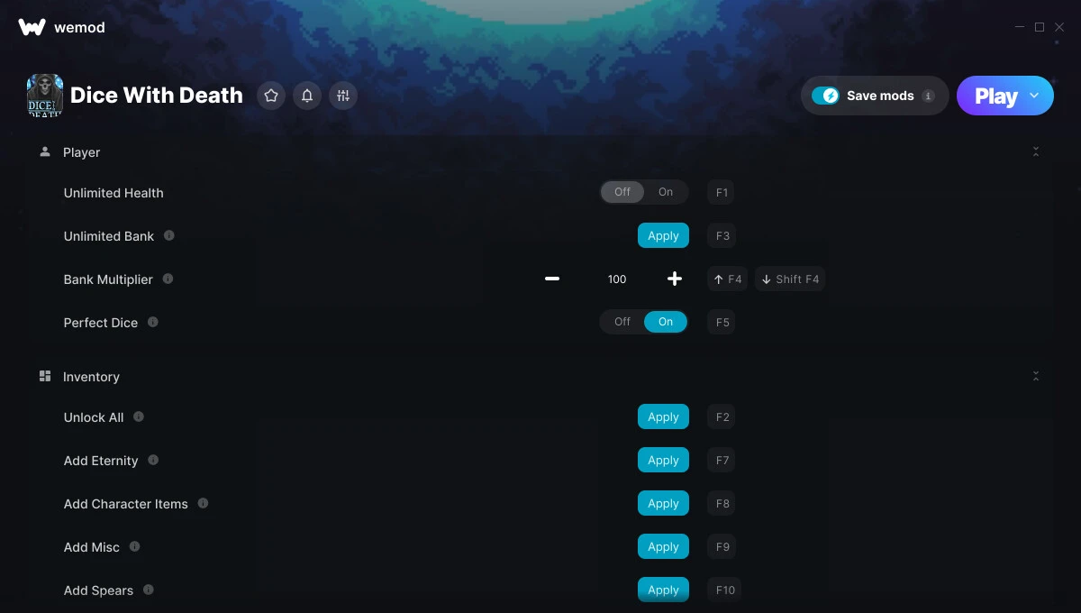 Dice With Death "Трейнер +16 от WeMod: Здоровье, банк, кости и пр"