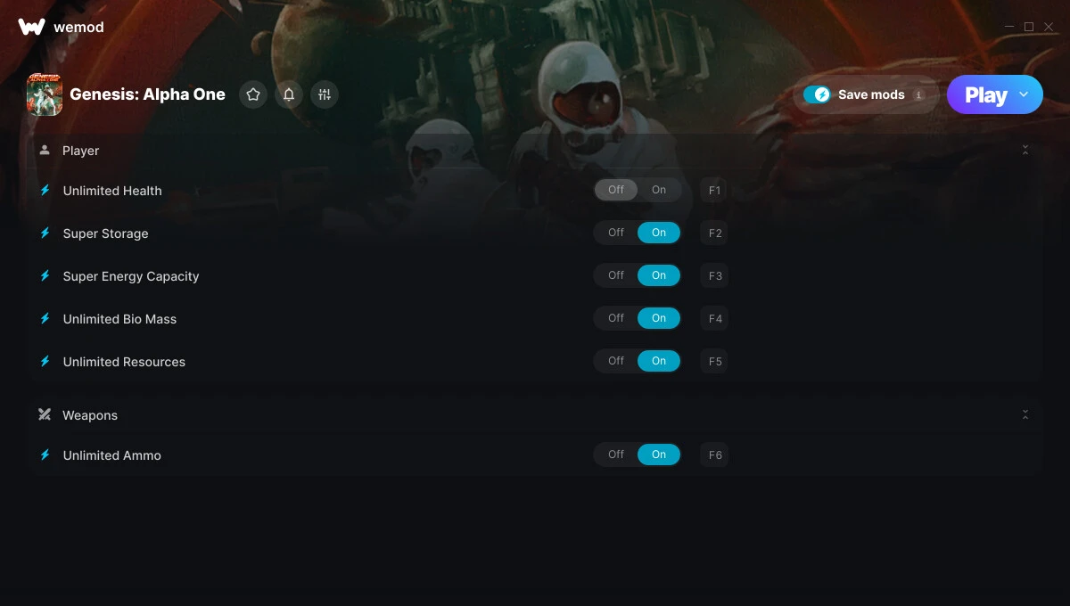 Genesis Alpha One "Трейнер +6 от WeMod: Здоровье, ресурсы, патроны и пр"