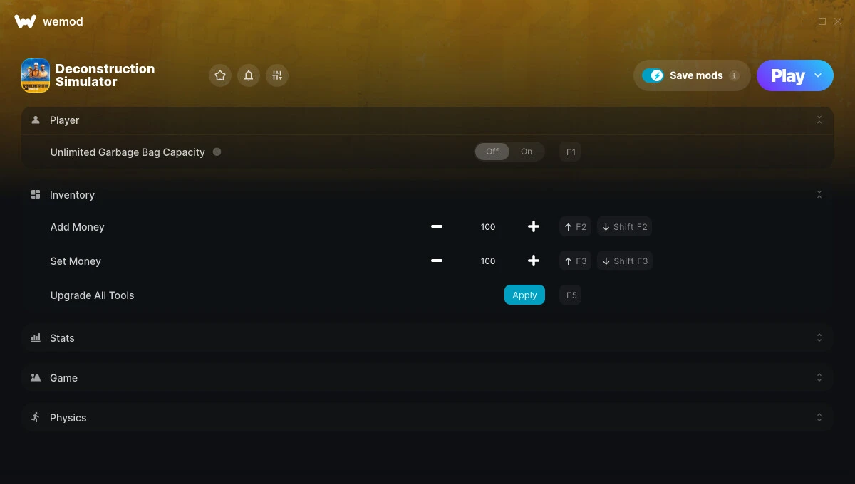 Deconstruction Simulator "Трейнер +15 от WeMod: Скорость, деньги, репутация и пр"