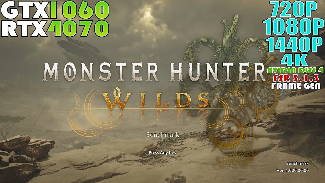 Анализ производительности Monster Hunter Wilds на GTX 1060 и RTX 4070 во встроенном бенчмарке