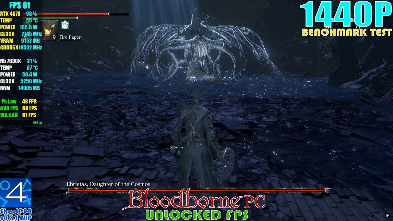Тест gроизводительности Bloodborne в 1440P на ShadPS4 v0.3.1