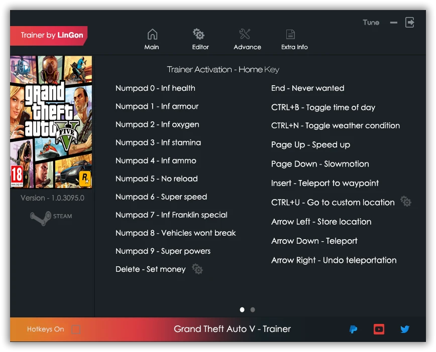 Grand Theft Auto 5 (GTA V) "Трейнер +20" [1.0.1868.0 - 1.0.3095.0] {LinGon}