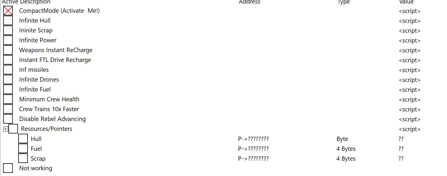 FTL: Faster Than Light: Таблица для Cheat Engine [GOG 1.6.12 / Steam 1.6.13] {gideon25}