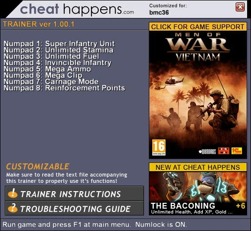 Men Of Valor: Vietnam: Трейнер/Trainer (+8)[1.00.1|STEAM]{CH}