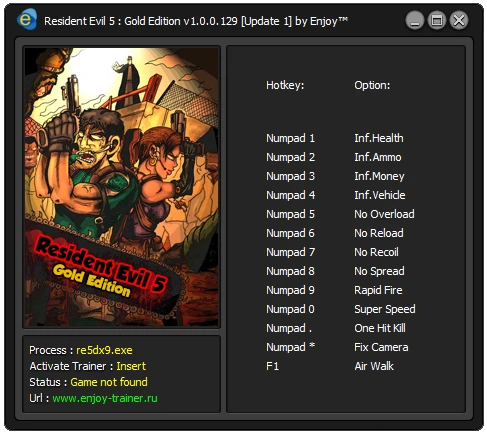 Resident Evil 5 - Gold Edition : Trainer/Трейнер v1.0.0.129 [Update 1][Enjoy][ENJ]