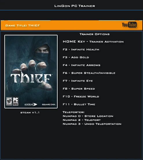 Thief (2014): Трейнер/Trainer (+10) [1.1: 32 Bit] {LinGon}