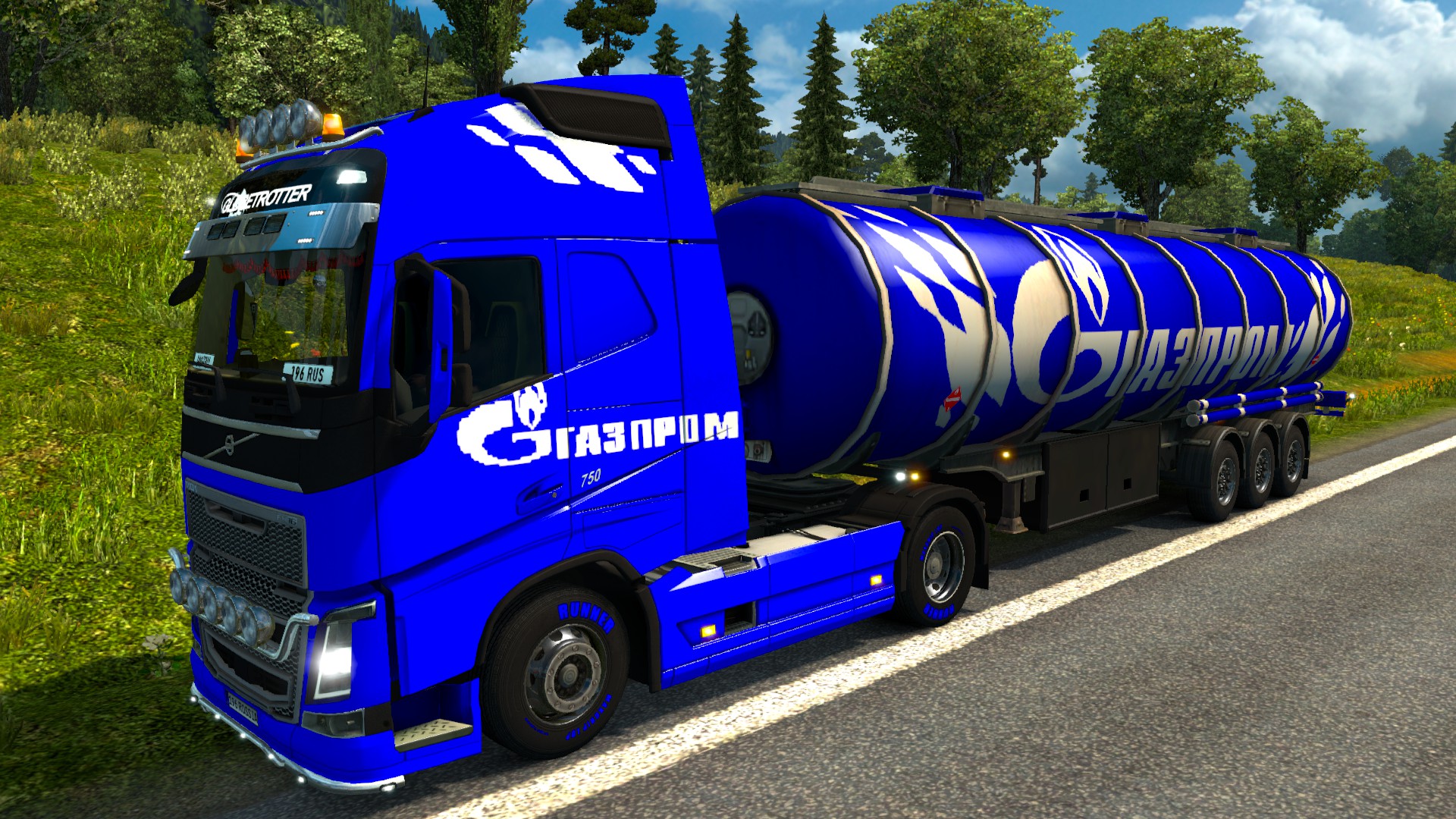 ETS 2 "Грузовик с прицепом и скином от компании Газпром нефть"
