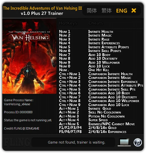 The Incredible Adventures of Van Helsing 3: Трейнер/Trainer (+27) [1.0 64 Bit] {FLiNG}