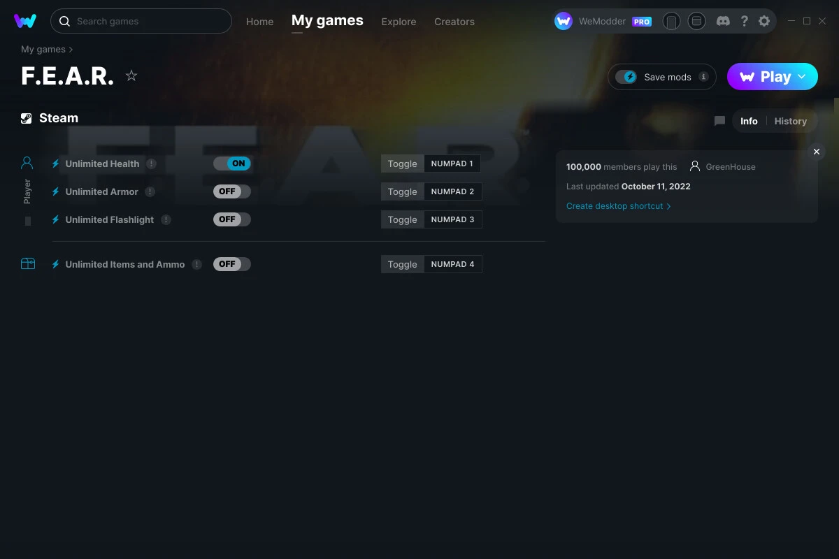 F.E.A.R "Трейнер +4" [UPD: 11.10.2022] {GreenHouse / WeMod}