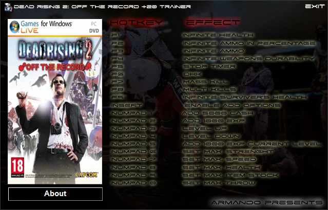 Dead Rising 2 - Off the Record: Трейнер/Trainer (+20) [1.0] {Armando}