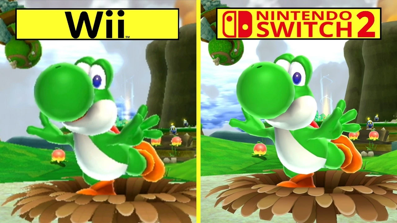 Cравнение графики Super Mario Galaxy 2 на Nintendo Switch 2 и Wii