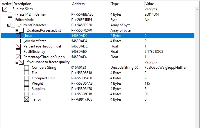 Sunless Skies: Таблица для Cheat Engine [1.3.7/UPD:08.05.20] {JadeWayfarer/Cake-san}