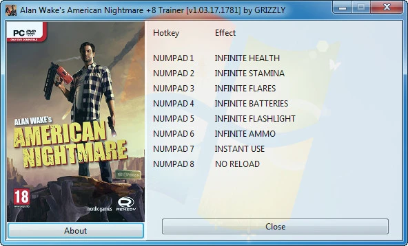 Alan Wake's American Nightmare: Трейнер/Trainer (+8) [1.03.17.1781] {GRIZZLY / PlayGround.ru}