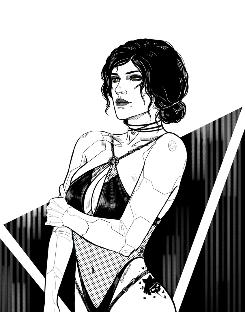 Художница изобразила Трисс и Йеннифэр в образах кочевника, дитя улиц и корпората из Cyberpunk 2077