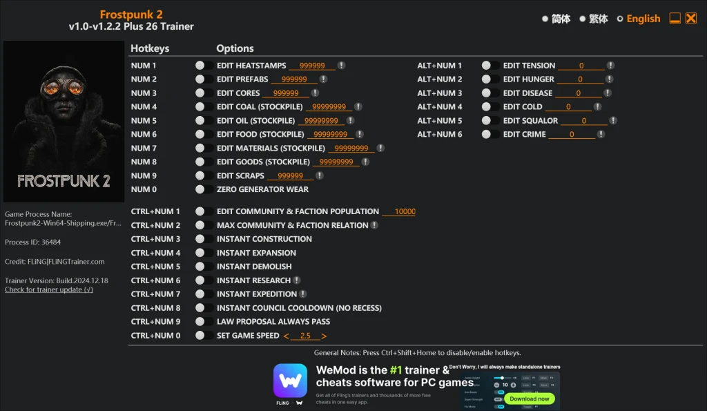 Frostpunk 2 "Трейнер +26" [1.0 - 1.3] {FLiNG}