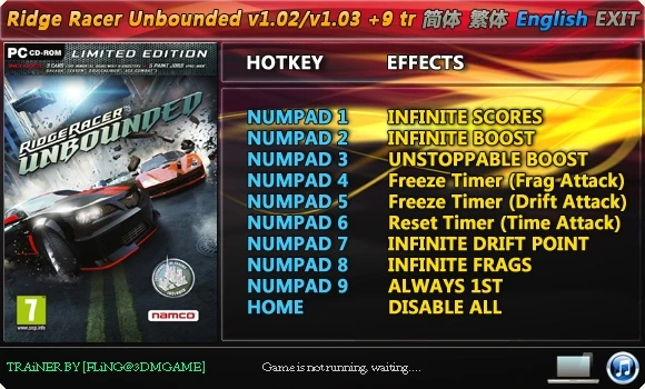 Ridge Racer Unbounded: Трейнер/Trainer (+9) [1.2/1.3] {FLiNG}