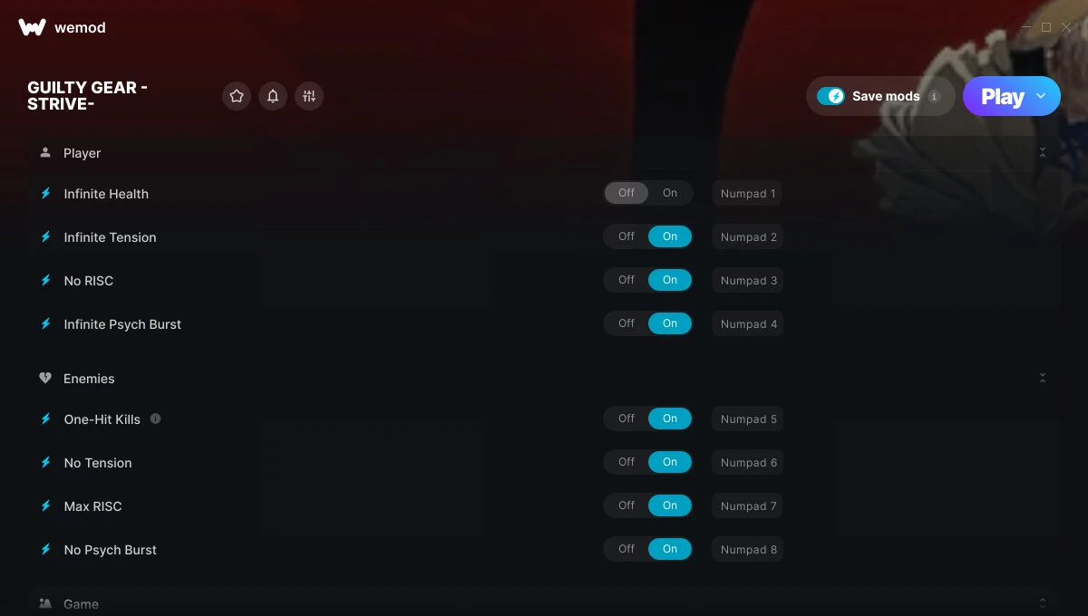 Guilty Gear: Strive "Трейнер +10 от WeMod: Здоровье, риск, напряжение и пр"