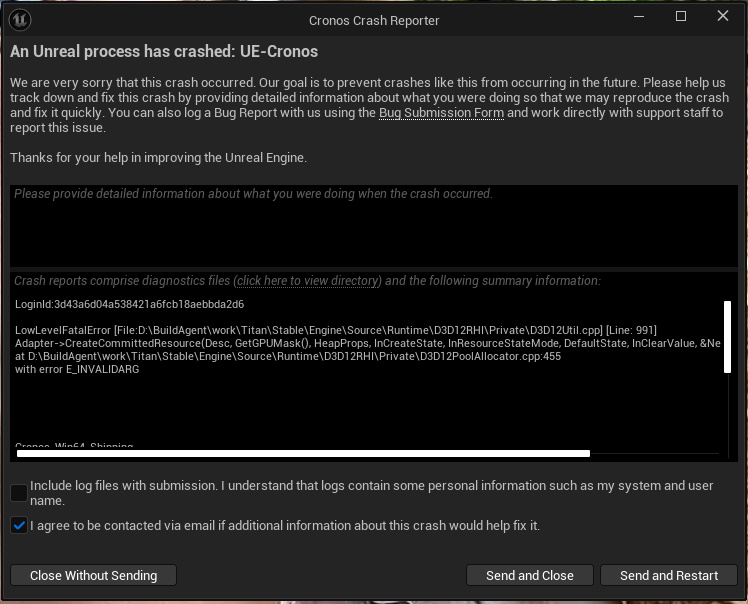 Вылет с ошибкой An Unreal process has crashed: UE-Cronos