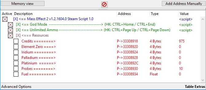 Mass Effect 2: Таблица для Cheat Engine 6.5 и выше [1.2.1604.0]