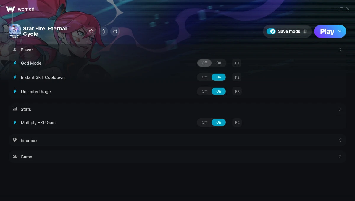 Star Fire: Eternal Cycle "Трейнер +9 от WeMod: Здоровье, ярость, опыт и пр"