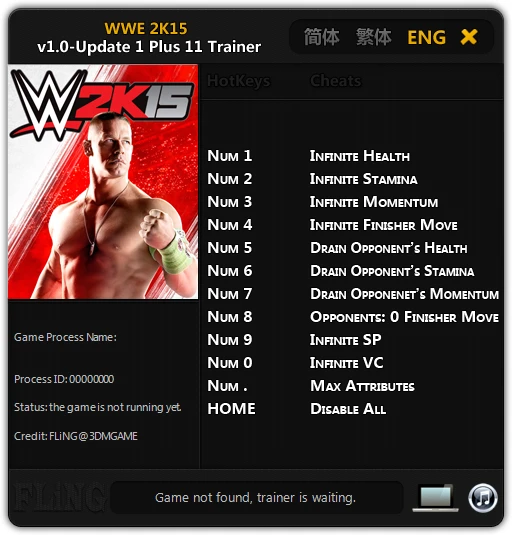 WWE 2K15: Трейнер/Trainer (+11) [1.0 - Update 1] {FLiNG}