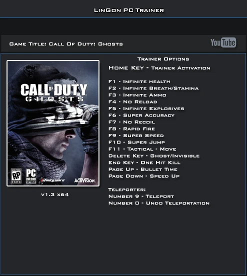 Call of Duty ~ Ghosts: Трейнер/Trainer (+16) [1.3] {LinGon}