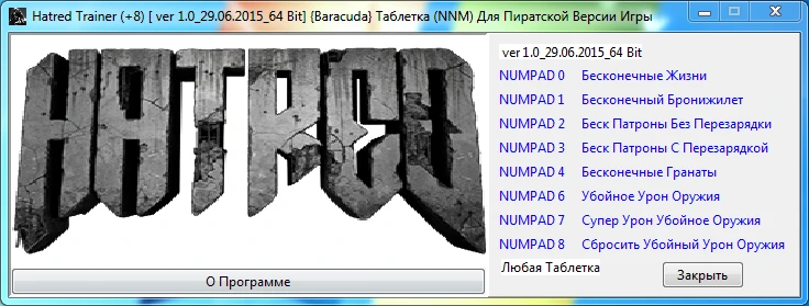 Hatred: Трейнер/Trainer (+8) [1.0_29.06.2015_64 Bit] {Baracuda}