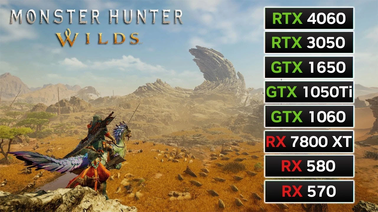 Monster Hunter Wilds на RX 7800 XT, RX 580, RX 570, RTX 4060, RTX 3050, GTX 1060, GTX 1650 и GTX 1050 Ti