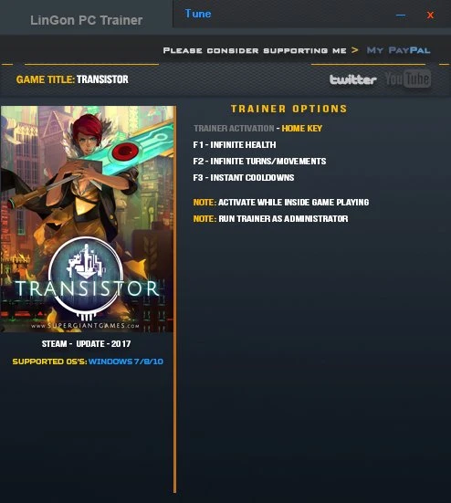 Transistor: Трейнер/Trainer (+3) [UPD: 06.01.2017] {LinGon}