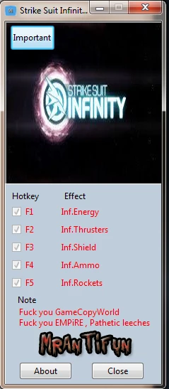 Strike Suit Infinity: Трейнер/Trainer (+5) [1.0] {MrAntiFun}