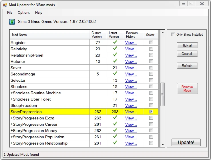 Sims 3 "Nraas Mod Updater"
