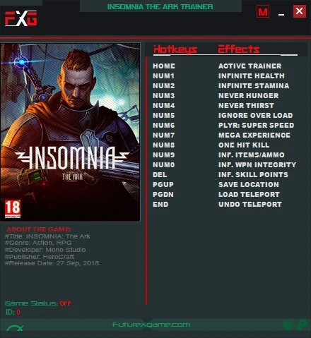 INSOMNIA: The Ark: Трейнер/Trainer (+12) [1.0] {FutureX}